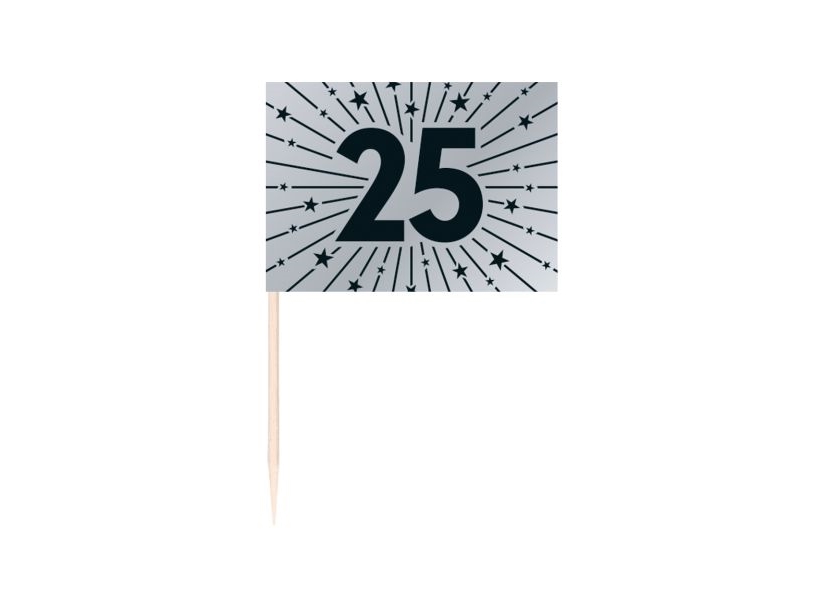 Sølv 25 Kageflag, 50 Stk