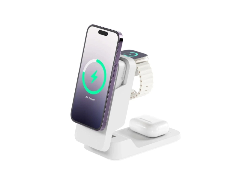 Alogic Matrix Ultimate 3-In-1 Wireless-Ladegerät Mit 5.000 Mah Magsafe Power Pack Und 30W Power Adapter - Weiß