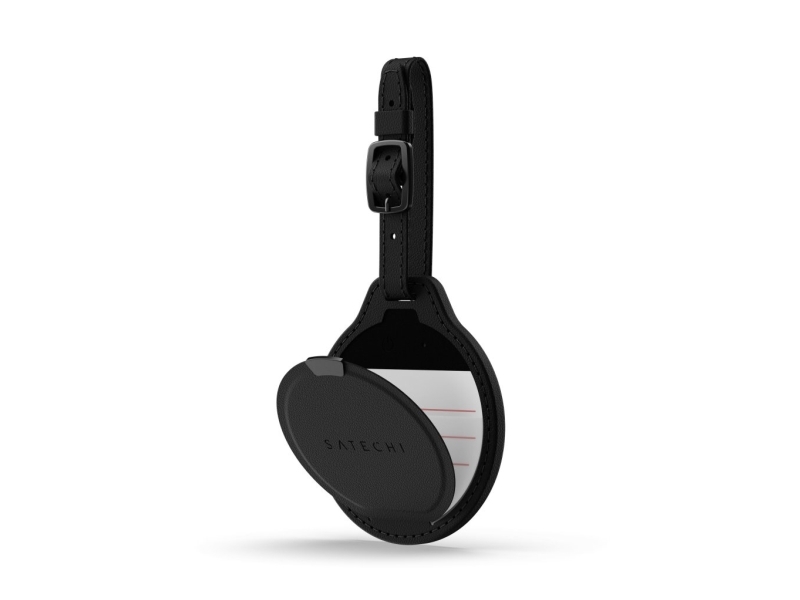 Satechi Findall Luggage Tag - Bagagemærke I Vegansk Læder Med Lokaliseringsenhed, Der Er Kompatibel Med Apple Find My (Sort)