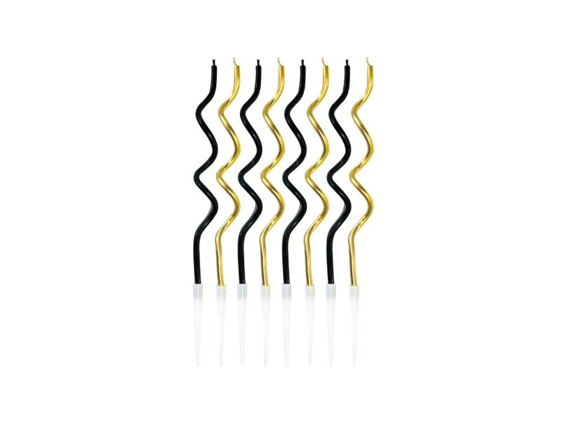 Gold- Und Schwarze Gedrehte Tortenkerzen, 12 Cm