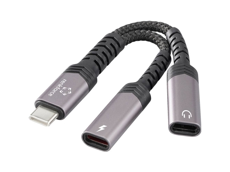 Renkforce Usb-C , Audio Adapterkabel [1X Usb-C Stik - 2X Usb-C Bøsning, Usb-C Indgang] Usb-C Audio+Charge Adapter 7.50 Cm Fleksibel