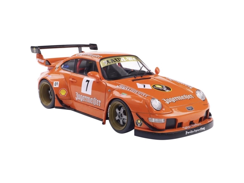 Solido Personbil model Porsche RWB BODYKIT JÆGERMESTER ORANGE Færdig model Personbil modelbyg