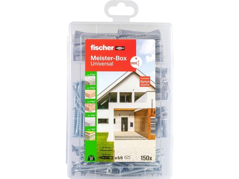 Fischer 577863 Meister-Box Universal + S Sortimentsboks Til Dyvler 35 Mm, 50 Mm 150 Teile