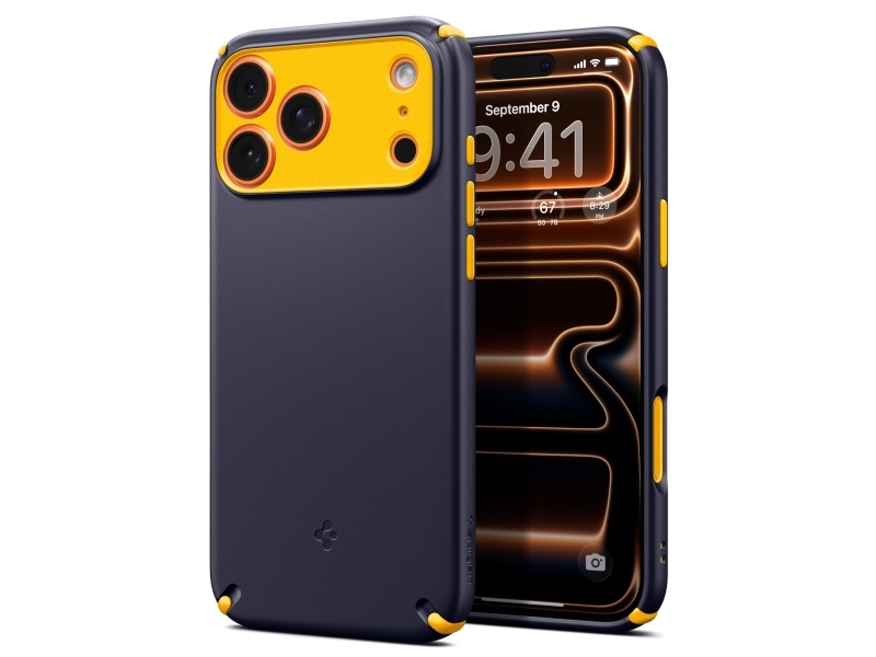 Spigen Nano Pop Hybrid (Magfit), Cover, Apple, Iphone 17 Pro Max, 17,5 Cm (6.9"), Marineblå, Gul