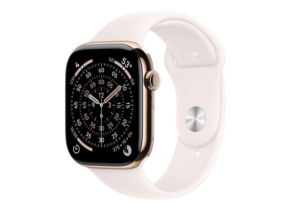 Apple Watch Series 11 (Gps + Cellular) - 46 Mm - Guld Titanium - Smart Ur Med Sportsbånd - Fluoroelastomer - Lyserød - Båndstørrelse: M/L - 64 Gb - L