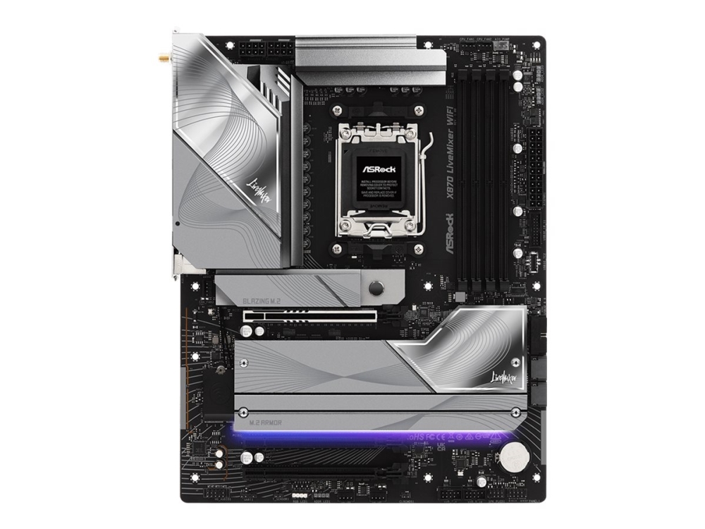 ASRock X870 LIVEMIXER WIFI - Moderkort - ATX - Socket AM5 - AMD X870 Chipuppsättning - USB4, USB 3.2 Gen 1, USB-C 3.2 Gen 2x2 - 5 Gigabit Ethernet, Wi-Fi 7, Bluetooth - inbyggda grafiken (CPU krävs) - HD-ljud (8 kanaler) | Datorkomponenter - Moderkort - AMD Moderkort | GameStuff