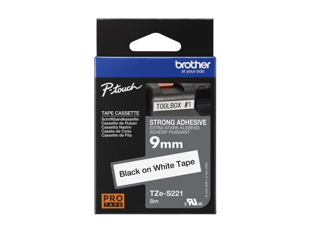 Brother TZe-S221 - svart på vitt 9mm x 8m - extra starkt självhäftande | Papper & Emballage - Märkning - Etiketter och Tejp | GameStuff