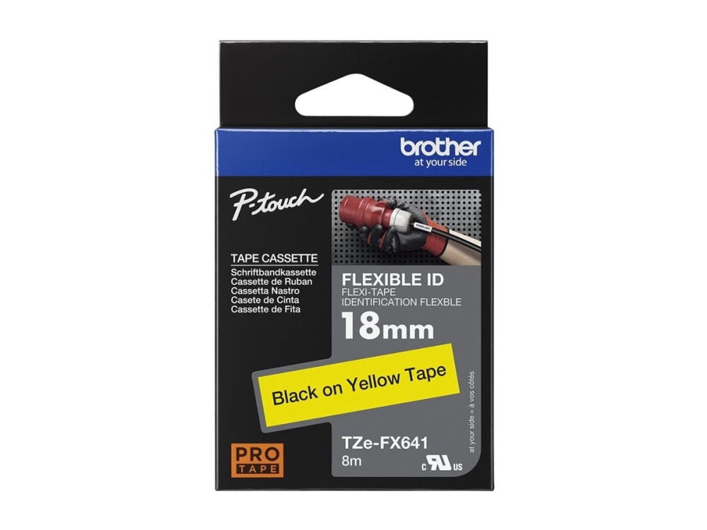Brother Tze-Fx641 - Sort På Gul - Rulle (1,8 Cm X 8 M) 1 Kassette Fleksibel Tape - For Brother Pt-D600 P-Touch Pt-2430, 3600, 7500, 7600, 9800, D