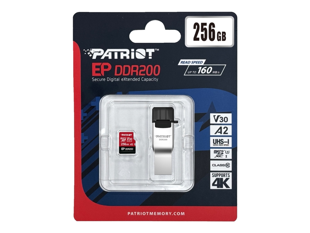 Patriot Ep Series - Flash-Speicherkarte (Microsdxc Zu Sd Adapter Enthalten) - 256 Gb - Video Class V30 / Uhs-I U3 / Class10 - Microsdxc Uhs-I - Mit U