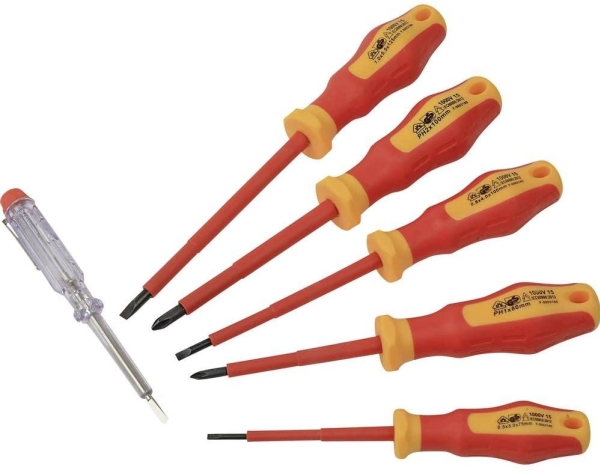 Brüder Mannesmann VDE-skruetrækkersæt med 6 dele, kærv, stjerneskruer (M11226)