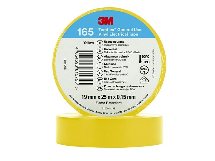 3M 165Yl6e, 1 Stk, Gul, Pvc, 600 V, Blister, 25 M