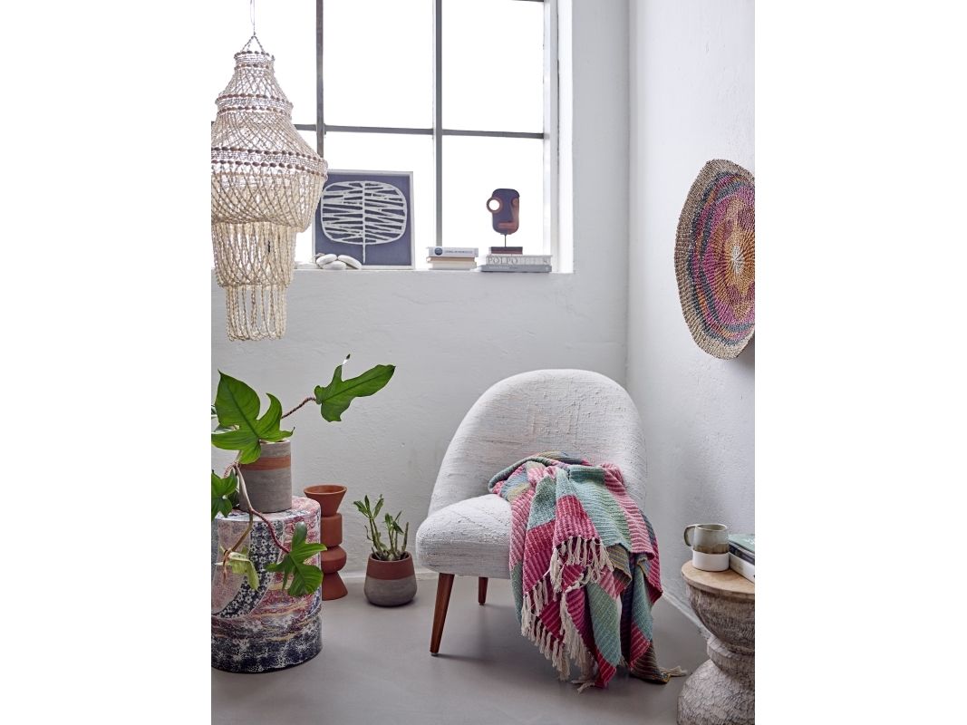 Plaid Creative Collection Isnel genbrugt bomuld 130 x 160 cm grøn multifarvet hyggetæppe