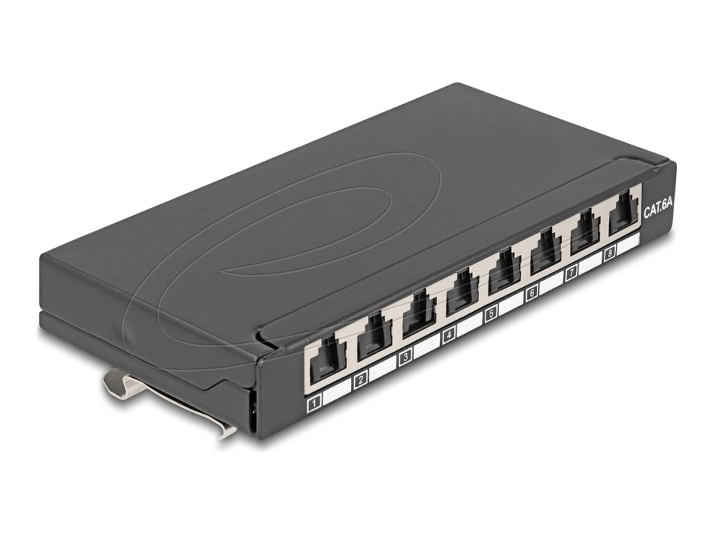 Delock - Patch-Panel - Mini - Din-Skinnemonterbar, Vægmonterbar, Desktop - Cat 6A - Skærmet - Rj-45 X 8 - Sort