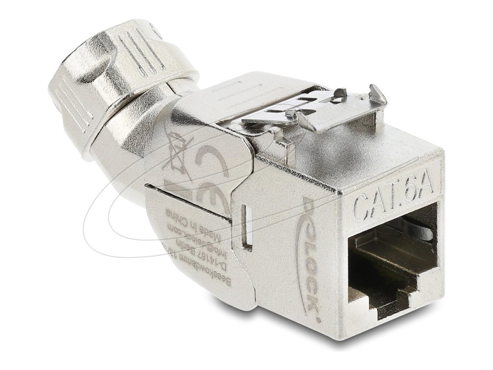 Delock Keystone Modul Rj45 Buchse Zu Lsa Cat.6A Mit Metall Latch Werkzeugfrei 45° Winkelbar Geschirmt, Flach/Winkelförmig, Silber, Rj-45, Lsa, Weibli