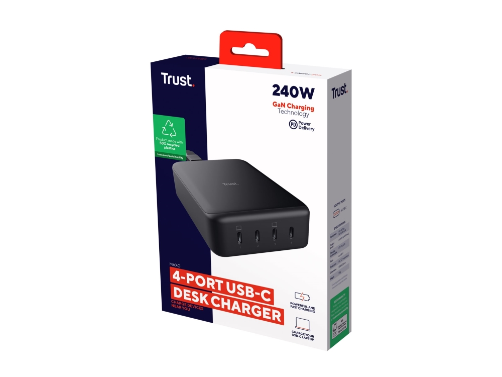 Trust Maxo Usb-Ladegerät 240 W Indoor, Steckdose Anzahl Der Ausgänge: 4 X Usb-C Eingang Usb Power Delivery (Usb-Pd)