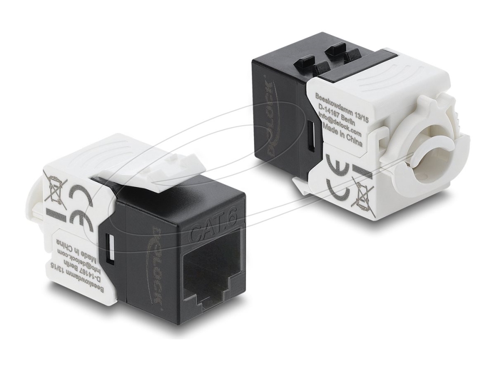 Delock Keystone Modul Rj45 Buchse Zu Lsa Cat.6 Utp Mit Verschlussclip Und Kabelbinderfrei, Flach, Schwarz, Weiß, Rj-45, Lsa, Weiblich, 22/24