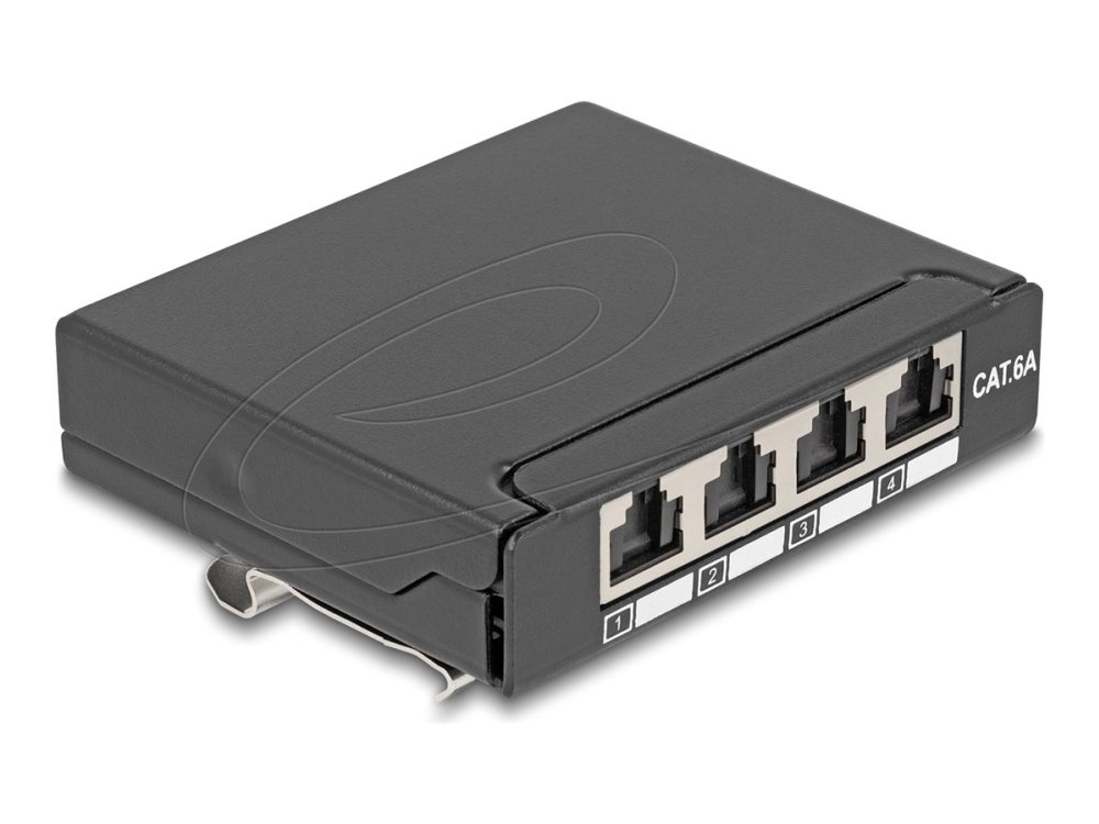 Delock - Patch-Panel - Mini - Din-Skinnemonterbar, Vægmonterbar, Desktop - Cat 6A - Skærmet - Rj-45 X 4 - Sort