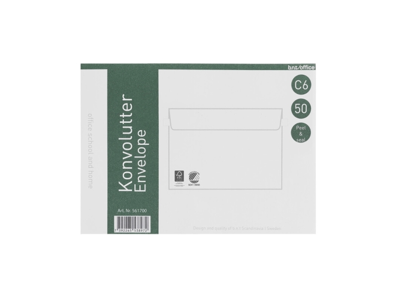 Kuverter C6 70g Peel & Seal 114x162mm hvid, 50 stk./pakke