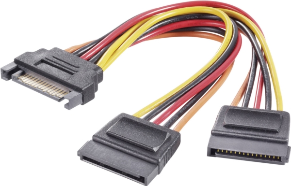 Renkforce Strøm Y-Adapter [1X Sata-Strømstik - 2X Sata-Strømtilslutning] 15.00 Cm Sort, Rød, Gul