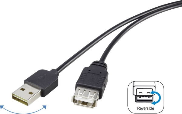 Renkforce Usb-Kabel Usb 2.0 Usb-A Stecker, Usb-A Buchse 1,80 M Schwarz Doppelseitiger Stecker, Vergoldete Anschlüsse Rf-4096113