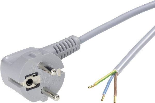 Lappkabel Strømtilslutningskabel [ Jordingsstik - Kabel, Åben Ende] Grå 3,00 M 70261138 (70261138)