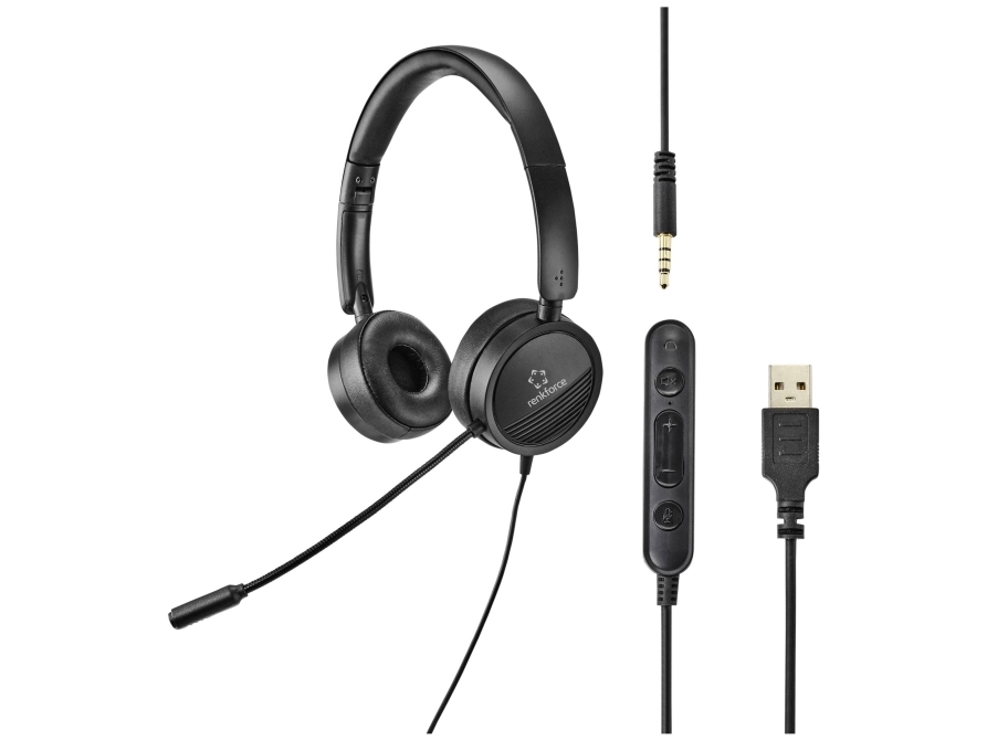 Renkforce Rf-Hs-360 On Ear-Headset Kabelbundet Computer Stereo Sort Lydstyrkeregulering, Indstilling Af Lydløs Mikrofon