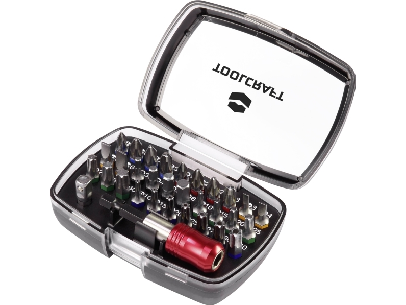 Toolcraft 1613599 Bit-Set 32-Teilig Keilnut, Kreuzschlitzschraubendreher, Pozidriv-Schraubendreher, Unbrako, T-Profil Mit Loch, T-Profil