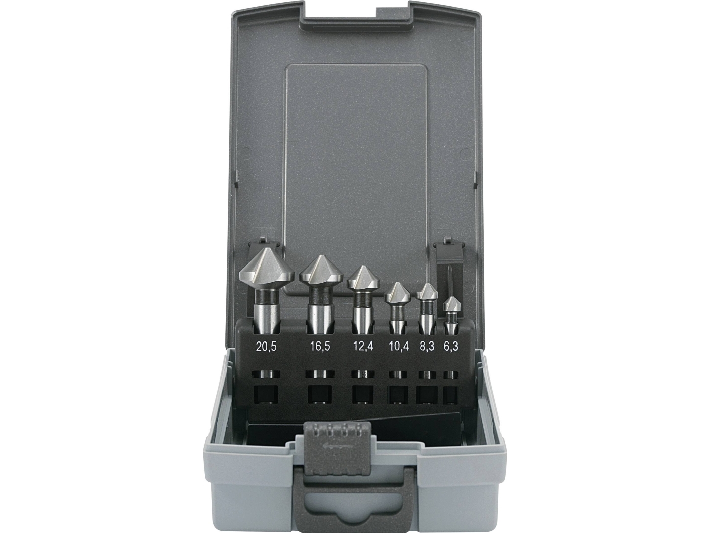 TOOLCRAFT 1614138 Set med koniska fräsar 6 delar 6,3 mm, 8,3 mm, 10,4 mm, 12,4 mm, 16,5 mm, 20,5 mm HSS Cylinderskaft 1 st | Elverktyg - Tillbehör - Diverse Borr | GameStuff