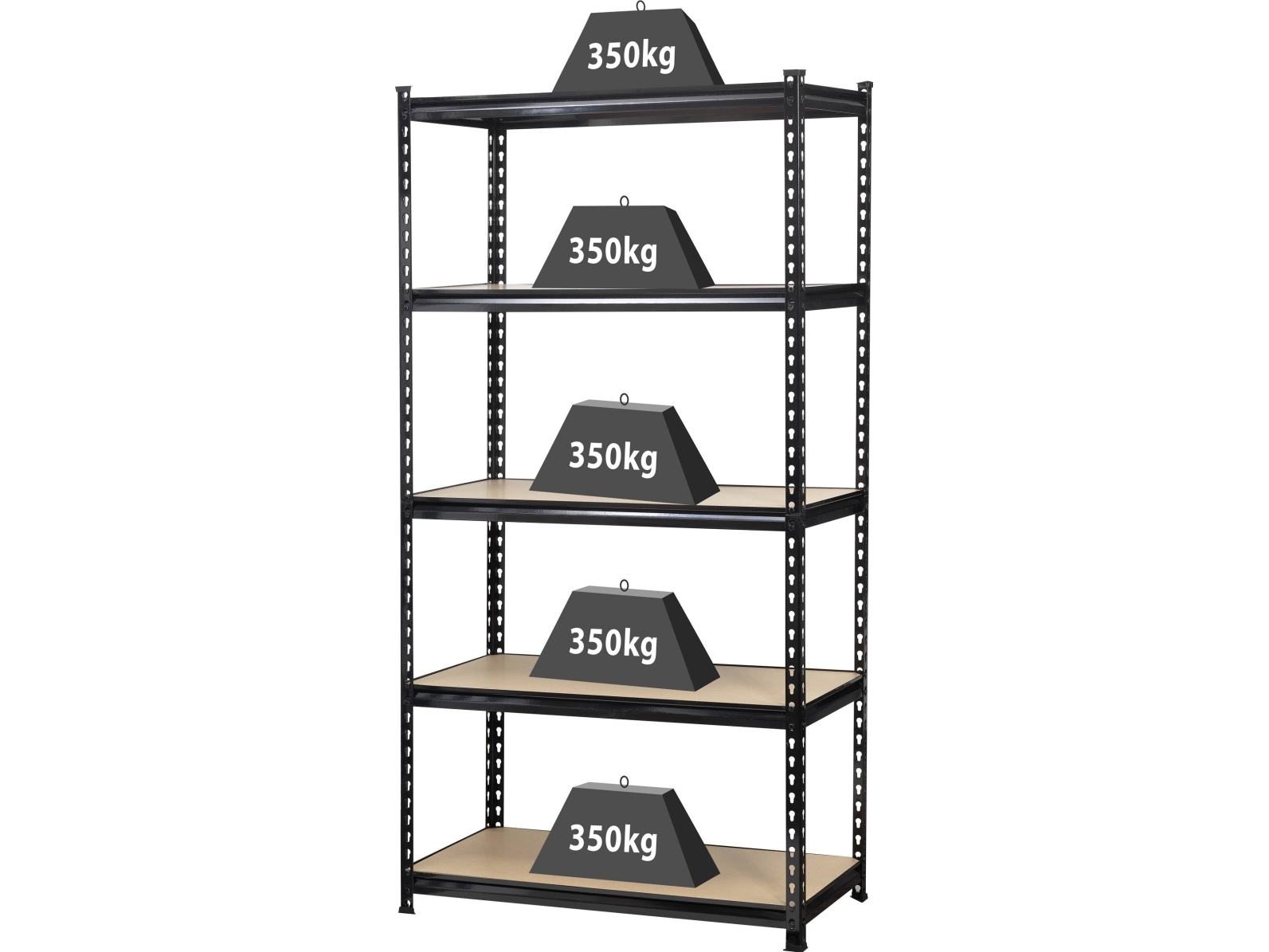 Toolcraft 1530556 Reol Til Tunge Genstande 350 Kg (B X H X T) 900 X 1800 X 450 Mm Metall, Mdf Trægulv Sort