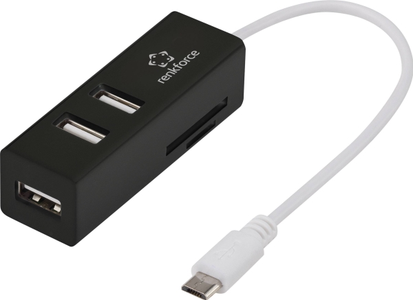 Renkforce Rf-4995192 3-Port Usb 2.0 Hub Mit Integriertem Sd-Kartenleser, Mit Otg-Funktion Schwarz