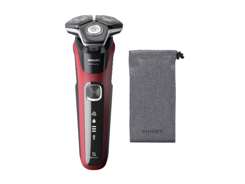 Philips Shaver Series 5000 S5883/10, Rotations Shaver, Sort, Rød, Knapper, Led, Batteri/Usb, 60 Min.