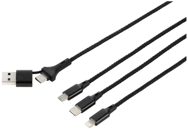 Renkforce Usb-Ladekabel Usb 2.0 Usb 2.0 Usb-A Stecker, Usb-C Stecker, Usb Micro-B Stecker, Apple Lightning Stecker, Usb-C Stecker 3,00 M Alcantara
