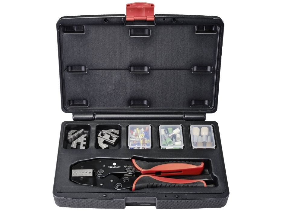 Toolcraft To-7703463 Crimpwerkzeug-Set 83-Teilig Kabelschuhe 0,5 Bis 35 Mm² Inkl. Sortiment An Kabelschuhen Im Koffer, Inkl. Auswechselbaren Crimpein