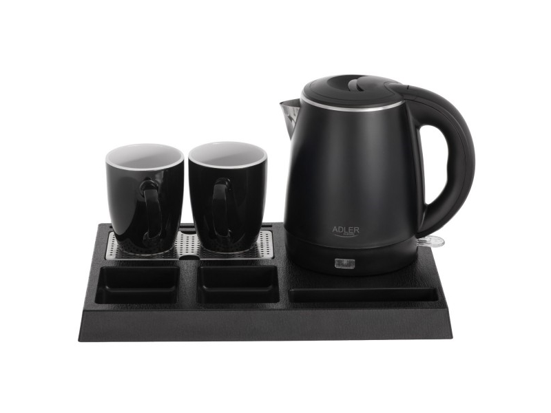 Adler Ad 1387 Hotellwasserkocher Aus Edelstahl 1 L + Tablett Mit Tassen Schwarz (Ad 1387)