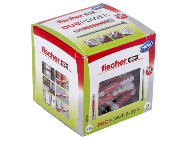 Fischer DUOPOWER 8 x 65 S LD, Udvidelsesanker, Beton, Metal, Grå, 65 mm, 8 mm