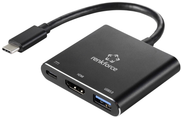 Renkforce Rf-5133676 Usb / Hdmi Adapter [1X Usb-C Stecker - 3X Usb-A, Hdmi Anschluss, Usb-C Eingang] Schwarz Hdmi-Kompatibel 20 Cm