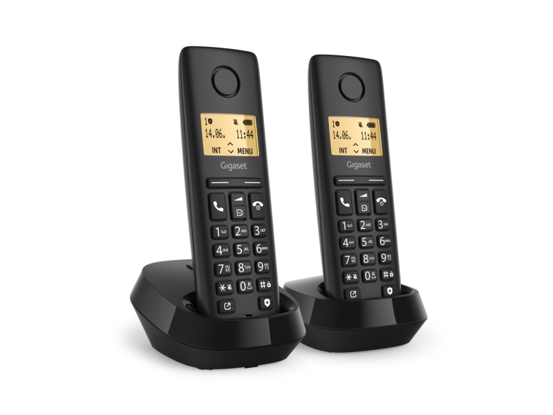 Gigaset PURE 100 duo, Analog/DECT-telefon, Trådløs håndsæt, Højttalertelefon, 50 entries, Nummervisning, Sort