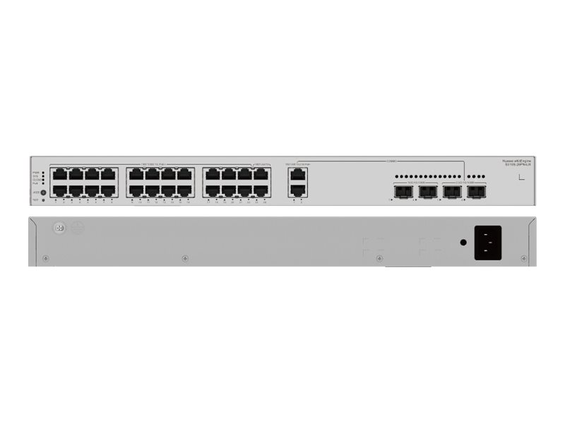 Huawei S310S Series S310S-26PN4JX - kytkin - hallittu - 22 x 10/100/1000 (PoE+) + 2 x 10/100/1000 + 2 x 10/100/1000/2.5G (PoE+) + 2 x 100/1000/10G SFP+ - ilmavirta edestä sivulle - asennettavissa telineeseen - PoE+ (400W) (98012527)