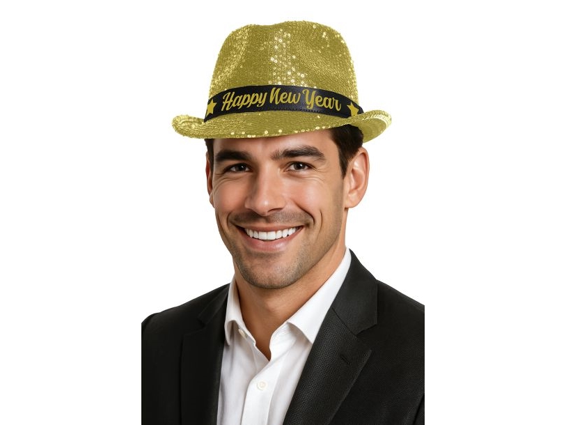 Happy New Year Hat, Guld Pailletter