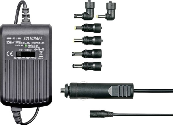 Voltcraft Smp-45 Usb Strømforsyning Til Bærbar Computer 45 W 9,5 V/Dc, 12 V/Dc, 15 V/Dc, 16 V/Dc, 18 V/Dc, 19 V/Dc, 20 V/Dc 3 A