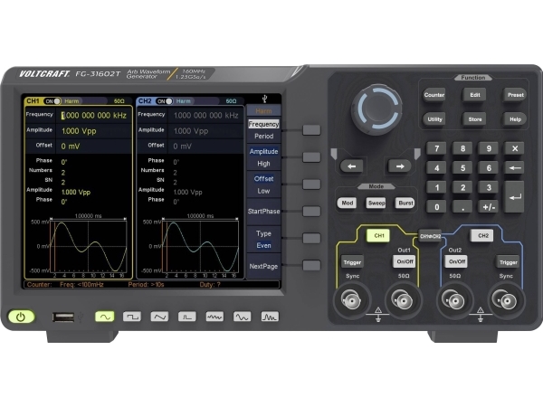 Voltcraft Fg-31602T Funktionsgenerator Netzbetrieben 1 Μhz - 160 Mhz 2-Kanal Arbitrary , Rauschen , Impuls , Rechteck , Sinus , Dreieck