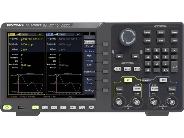 Voltcraft Fg-32502T Funktionsgenerator Netzbetrieben 1 Μhz - 250 Mhz 2-Kanal Arbitrary , Rauschen , Puls , Rechteck , Sinus , Dreieck