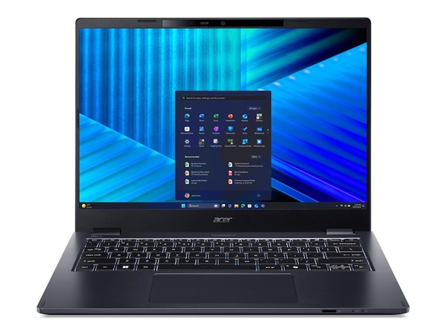 Acer TravelMate P4 14 TMP414-55-TCO - Intel Core Ultra 5 - 225U / op til 4.8 GHz - Win 11 Pro - Intel Graphics - 16 GB RAM - 512 GB SSD NVMe, QLC - 14 IPS 2880 x 1800 (WQXGA+) @ 120 Hz - Gigabit Ethernet - Wi-Fi 7, Bluetooth - skifferblå - kbd: US Intl