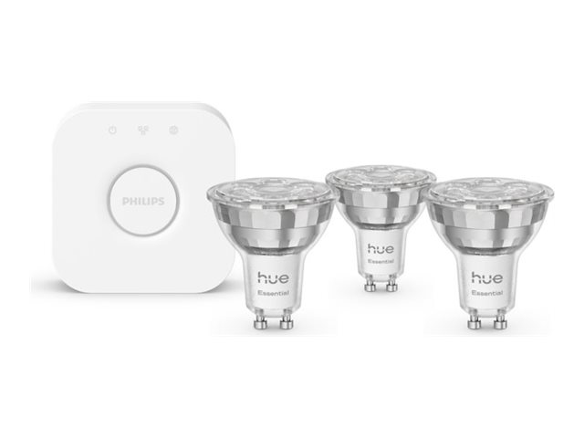 Philips Hue White and Color Ambiance Essential Starter Kit - Trådlös belysningsuppsättning - LED-spotlight x 3 - GU10 - 4.7 W (motsvarande 50 W) - klass F - 16 miljoner färger/varmt till kallt vitt ljus - 2200-6500 K - vit (paket om 3) | Smarta hem - Smart belysning - GU10 Smarta Lampor | GameStuff