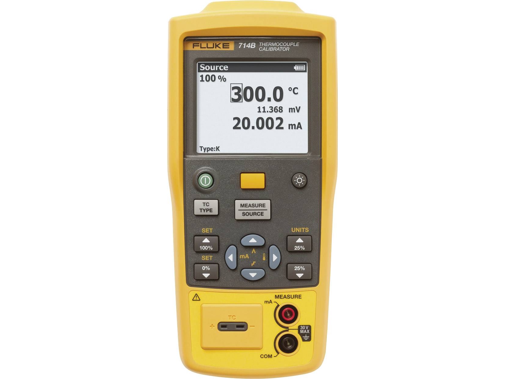 Fluke 714B kalibraattori Kalibrointi (ISO) Jännite , Lämpötila 4 x AA-paristot (mukana)