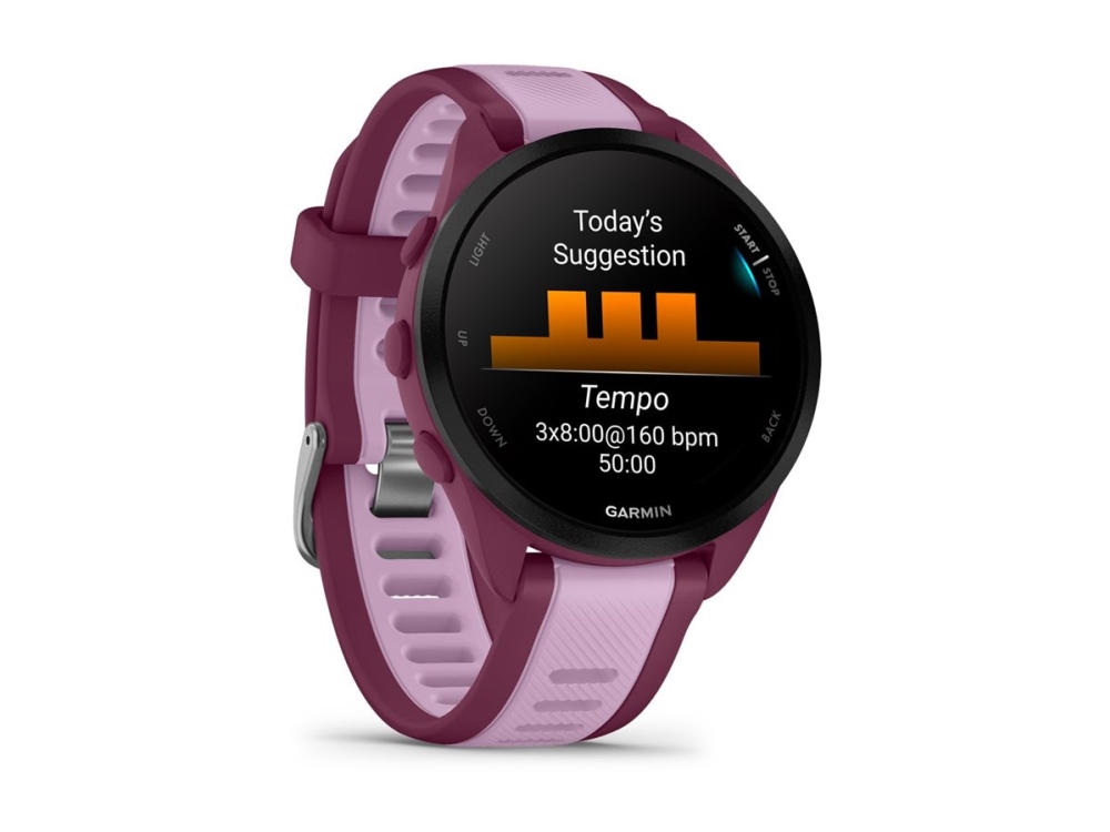 Garmin Forerunner 165 Music - Berry - sportsur med bånd - silikone - lyslilla - håndledsstørrelse: 126-203 mm - display 1.2 - 4 GB - Bluetooth, ANT+