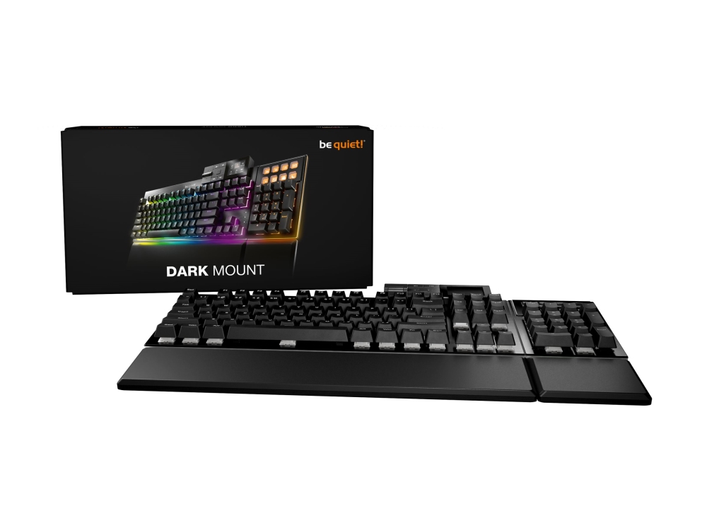 be quiet! Dark Mount - Tangentbord - 100% - med mediedocka, customizable display keys - bakgrundsbelyst - USB - QWERTY - amerikansk - tangentbrytare: be quiet! Silent Linear - svart - låda | Spel - Gamingmöss & Tangentbord - Gaming tangentbord | GameStuff