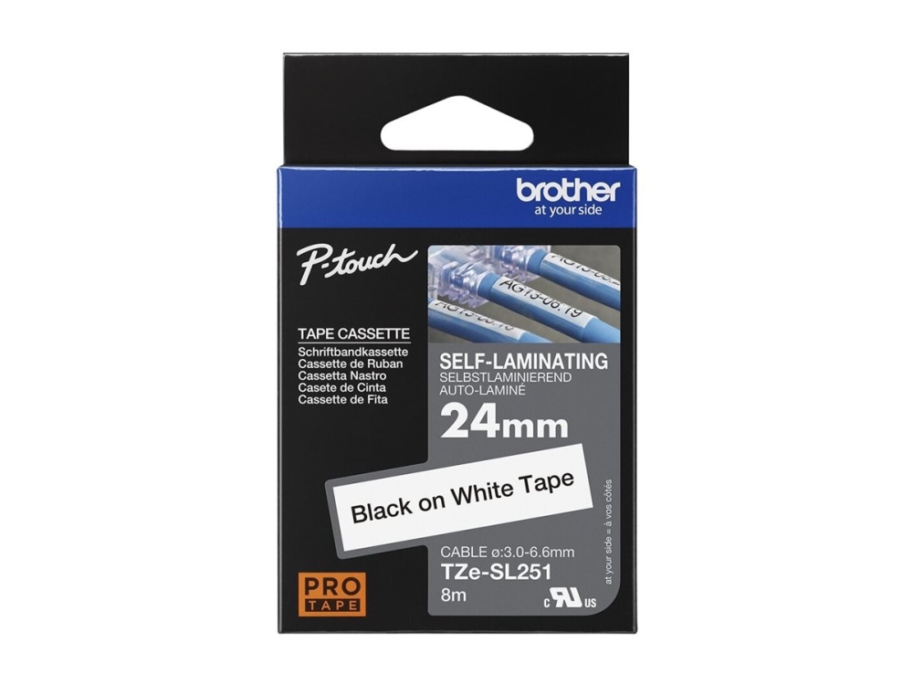 Brother TZe-SL251 - Självhäftande - svart på vitt - Rulle ( 2,4 cm x 8 m) 1 kassett(er) bandlaminat - för P-Touch PT-D800W, PT-E550WSP, PT-E550WVP | Papper & Emballage - Märkning - Etiketter och Tejp | GameStuff
