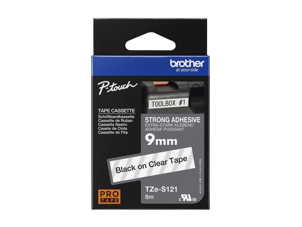 Brother Tze-S121 - Ekstrastærkt Klæbemiddel - Sort På Klart - Rulle (0,9 Cm X 8 M) 1 Kassette Lamineret Bånd - For Brother Pt-H110 P-Touch Pt-E55