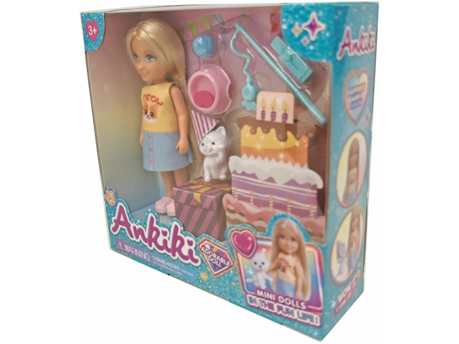 Dukkekrog/dukke til barnevogn med kat/kill 606018, 13 cm